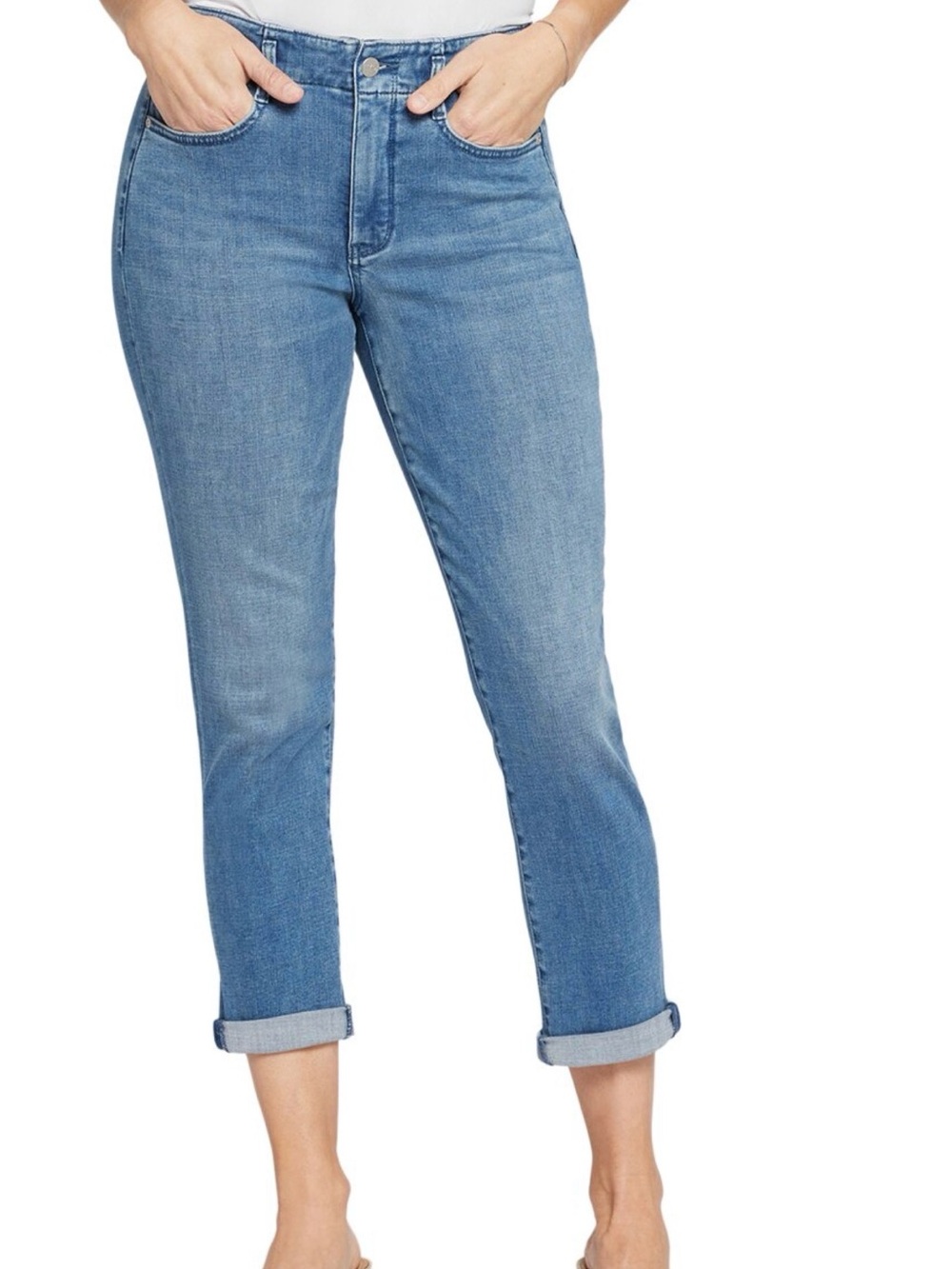 NYDJ Girlfriend High Rise Denim Jeans Rolled Cuff Stretch Color Stunning Size 10